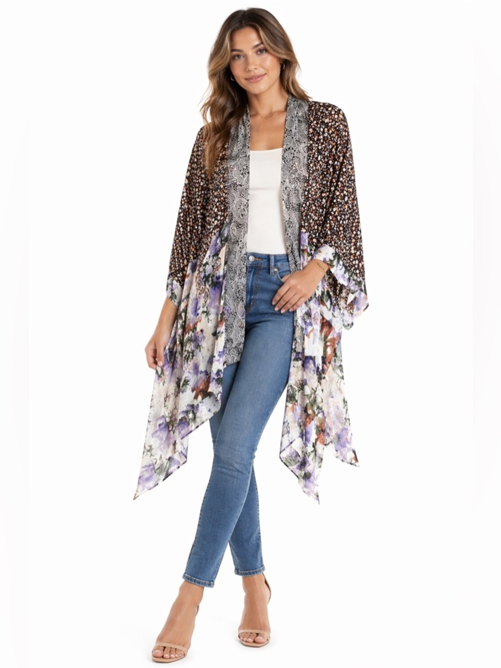 NWT Umgee Size S/M Floral Mixed-Print Open Front Kimono Jacket - Women